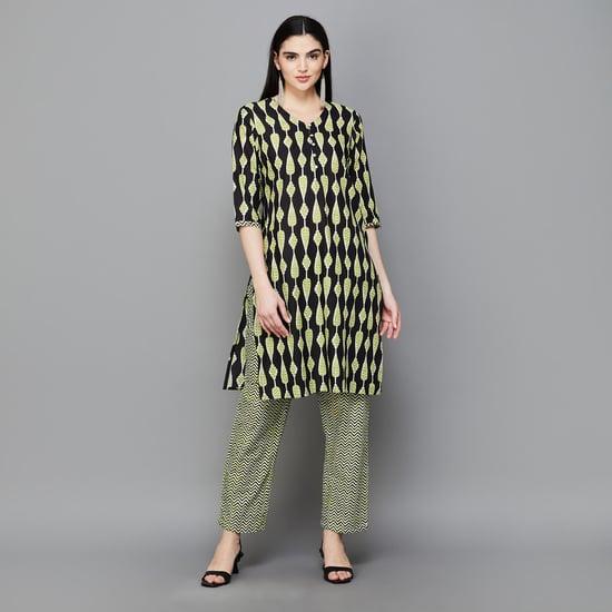 w women printed straight kurta set