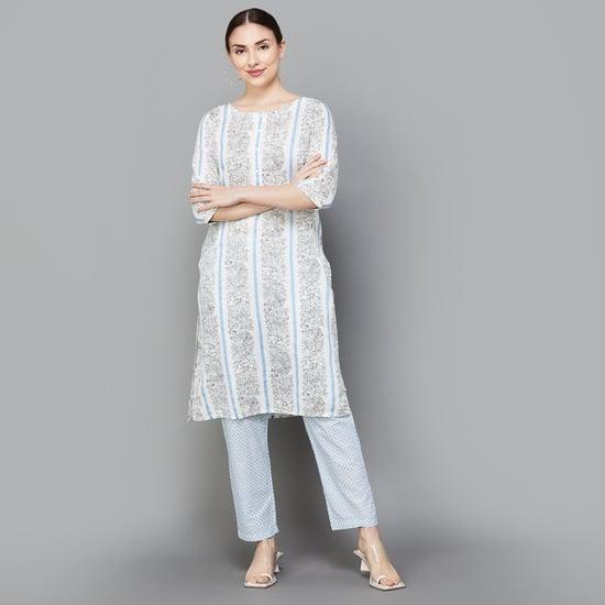 w women printed straight kurta set