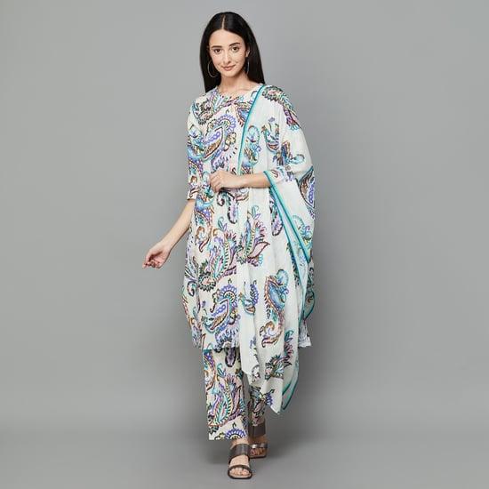 w women printed straight kurta set