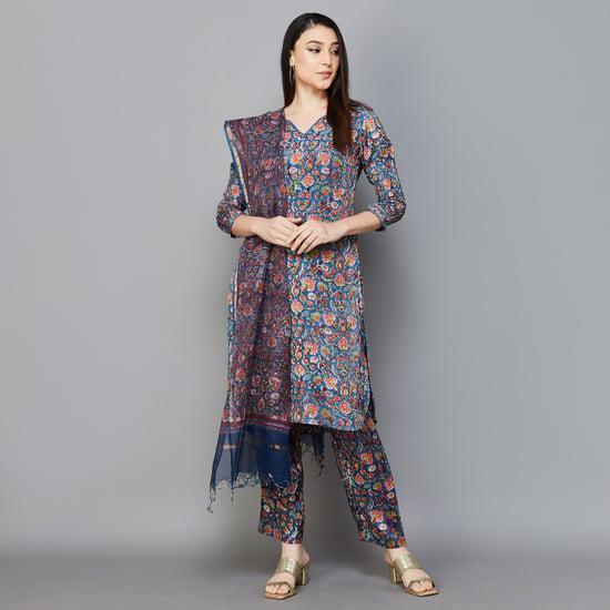 w women printed straight kurta set