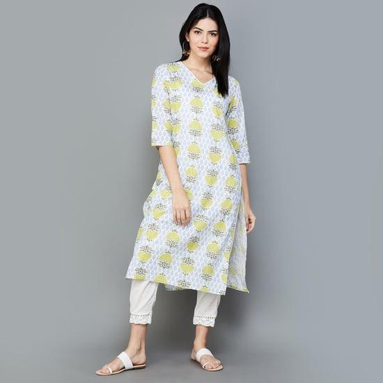 w women printed straight kurta