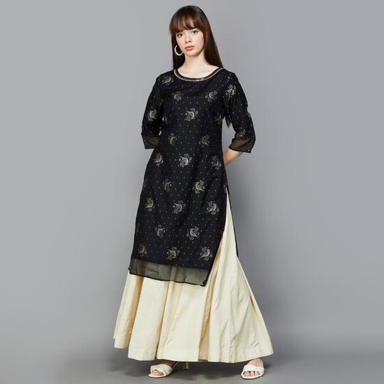 w women printed straight kurta