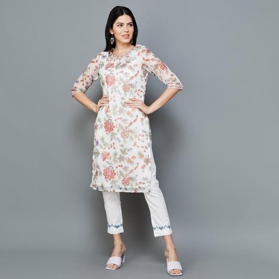 w women printed straight kurta