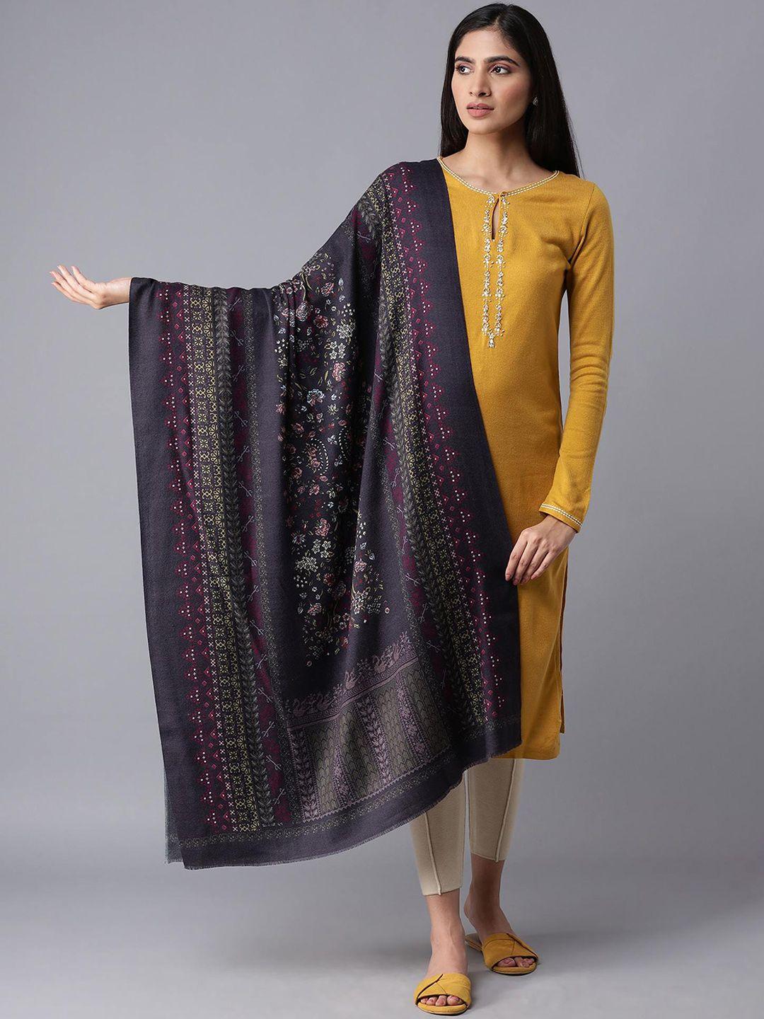 w women purple & beige printed shawl