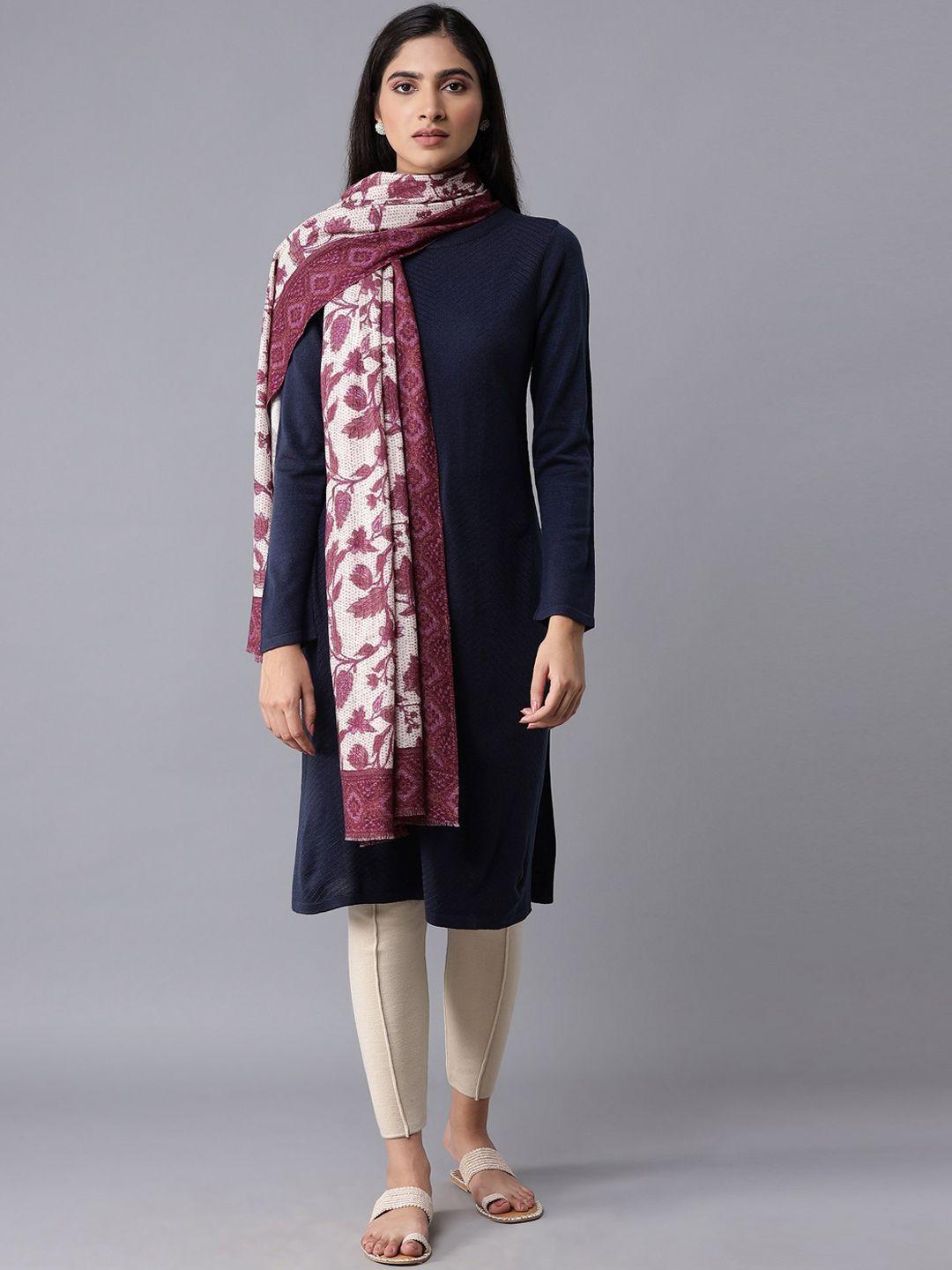 w women purple & white printed shawl