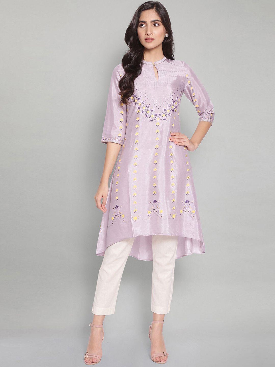 w women purple embroidered keyhole neck kurta