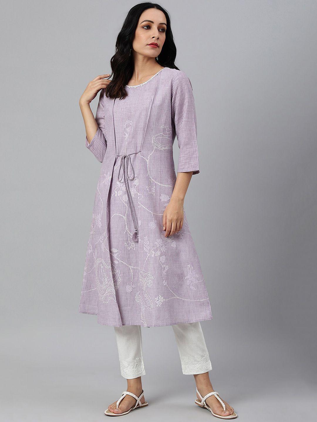 w women purple ethnic motifs embroidered chikankari kurta