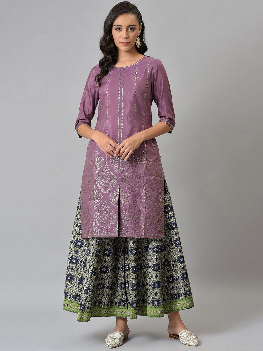 w women purple ethnic motifs printed kurta