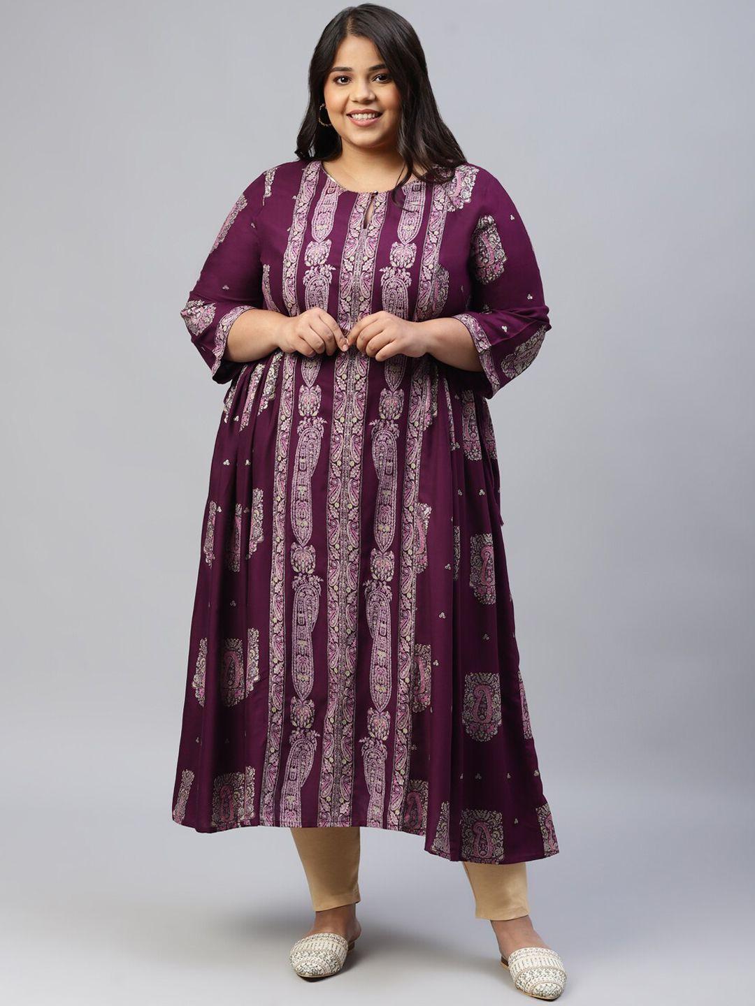 w women purple printed anarkali kurta