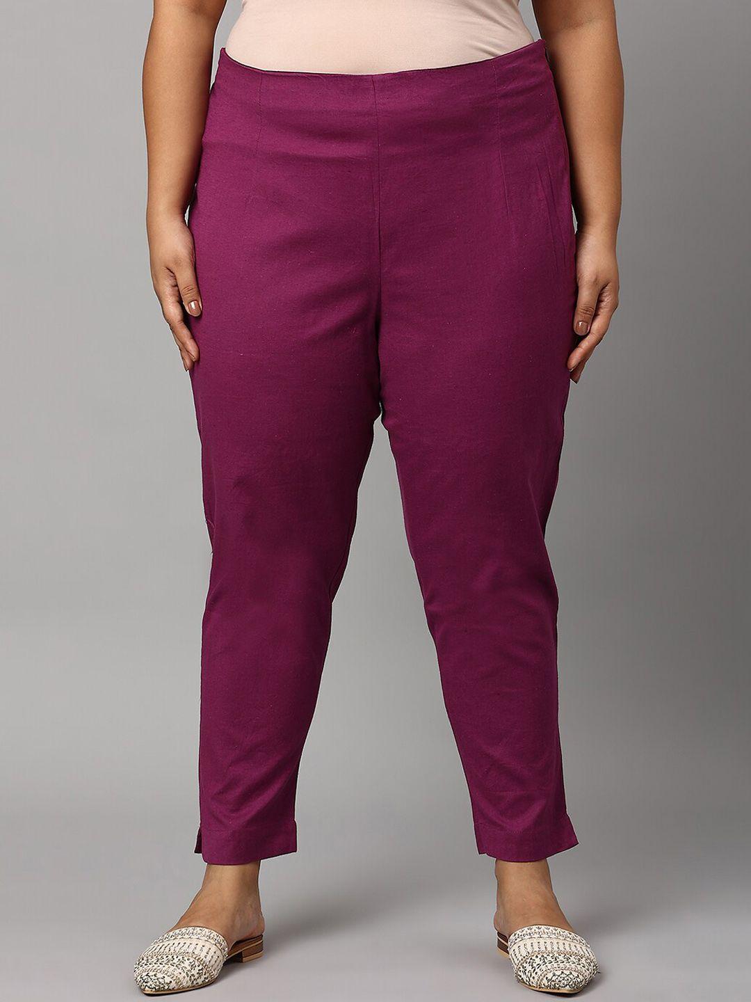 w women purple slim fit trousers