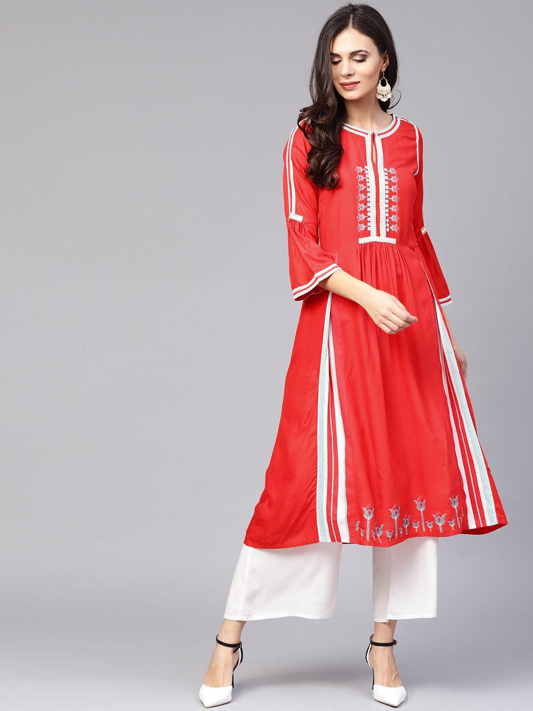 w women red solid a-line sustainable kurta