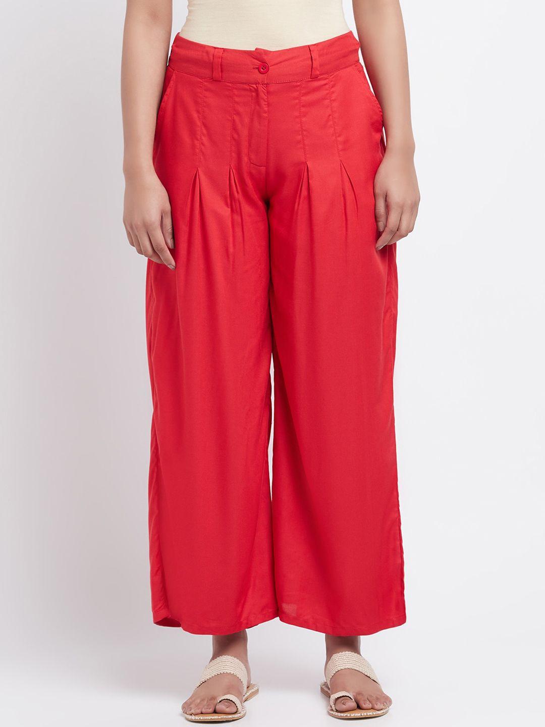 w women red straight fit solid trousers