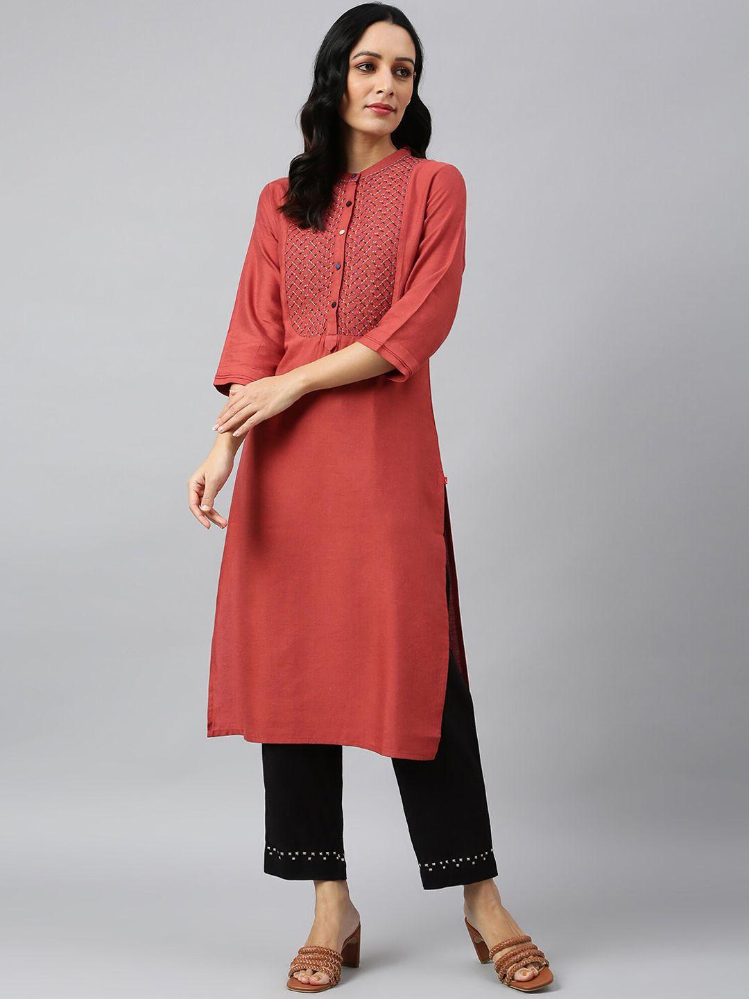 w women red yoke design kurta