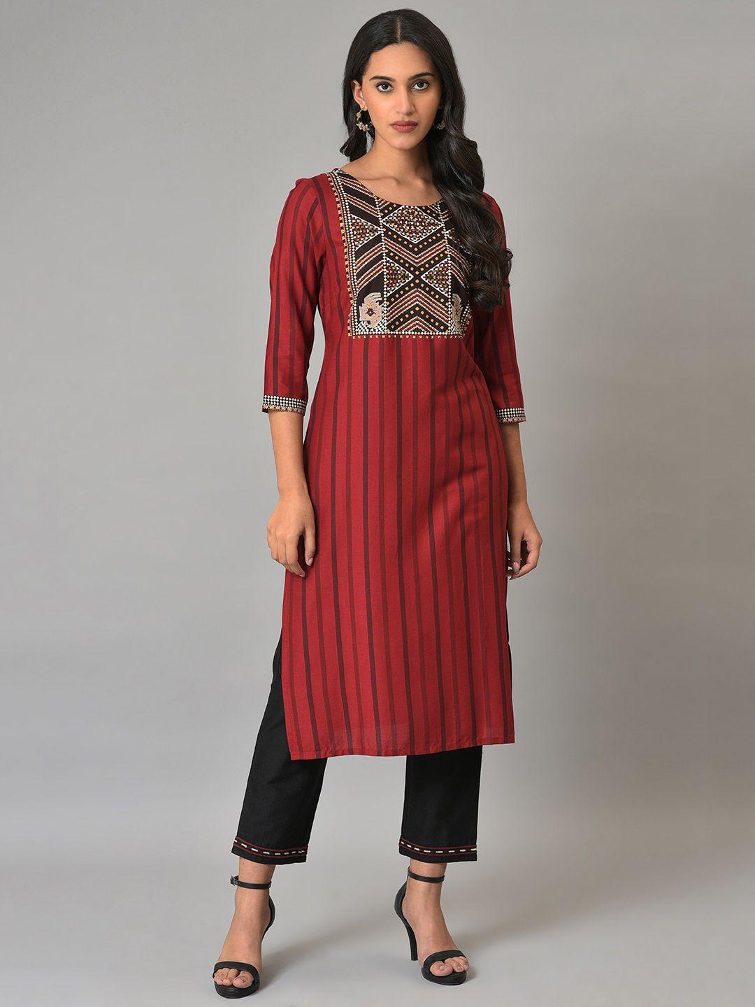 w women round neck striped kurta