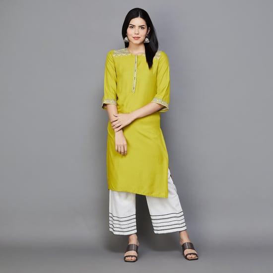 w women straight solid kurta