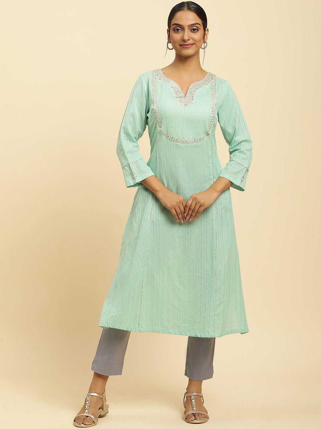 w women striped sequins a-line kurta