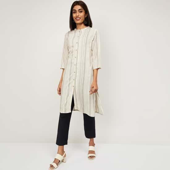 w women striped three-quarter sleeves kurta