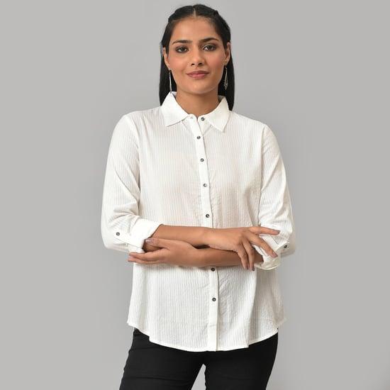 w women textured collared casual shirt