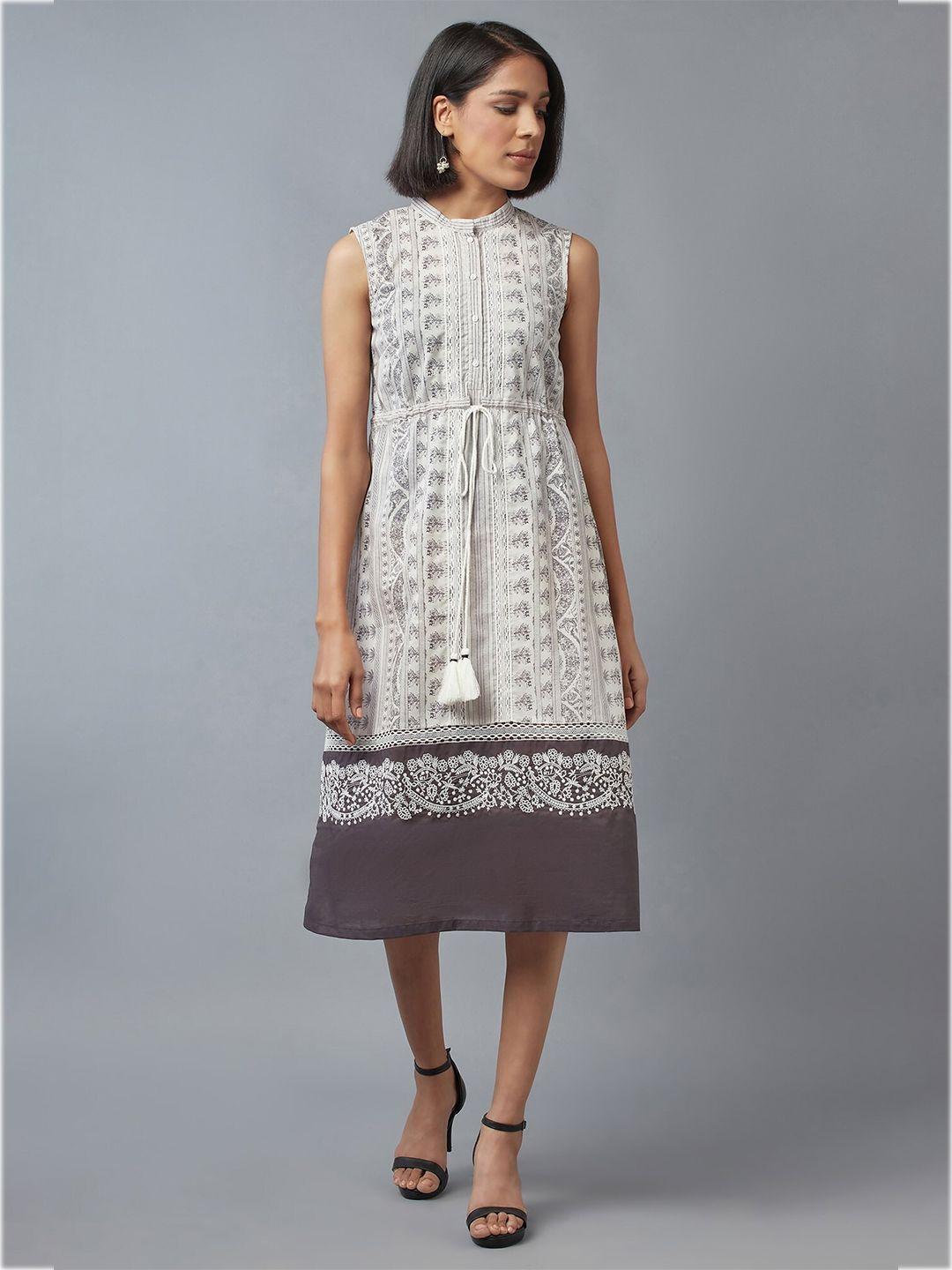 w women white ethnic motifs midi dress