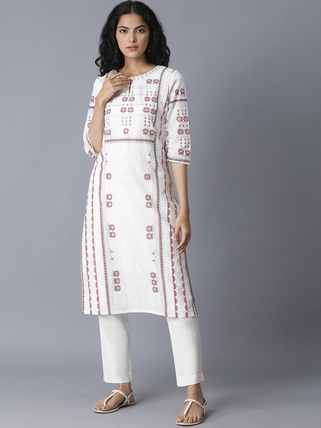 w women white ethnic motifs printed kurta