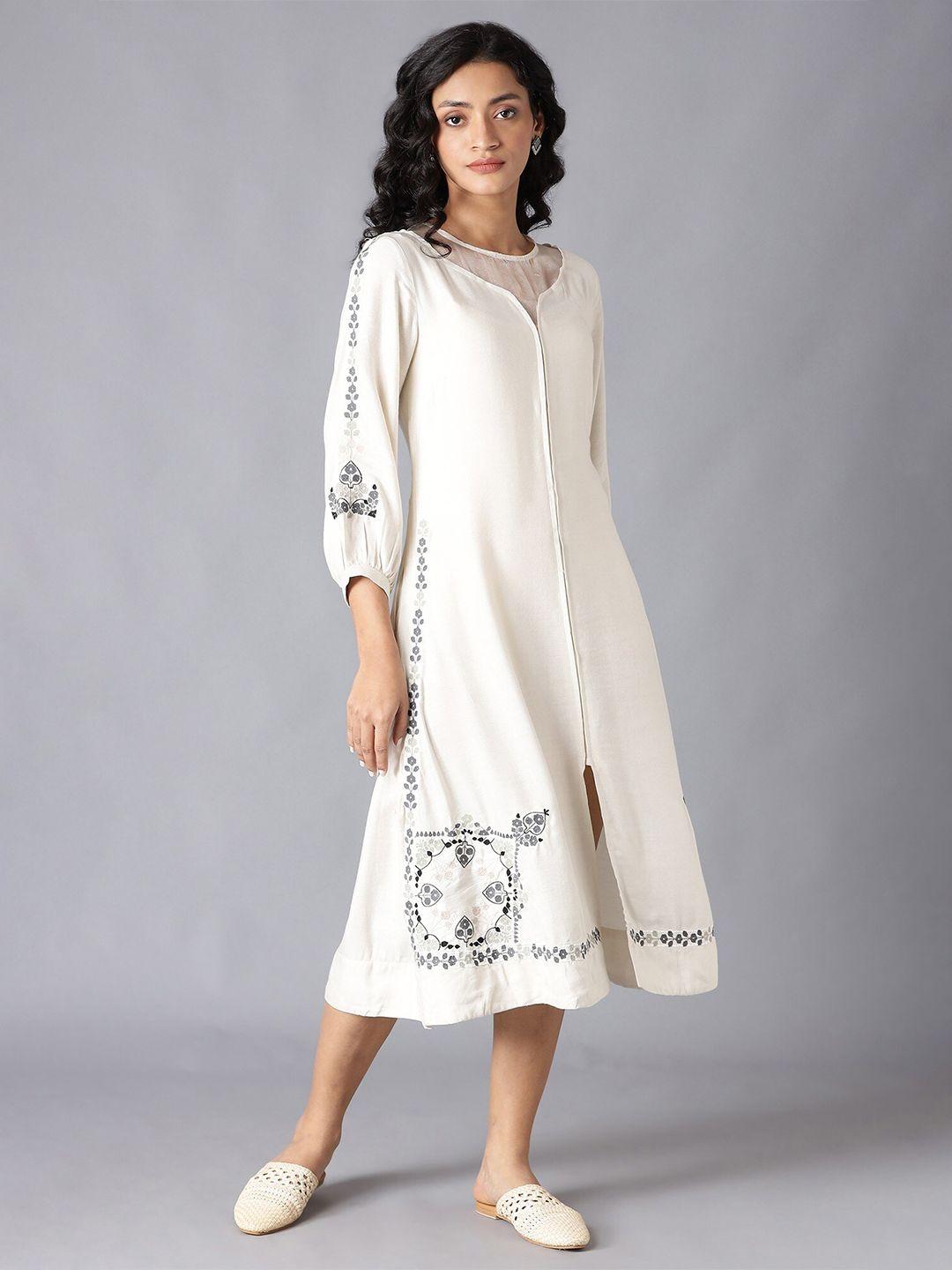 w women white floral printed a-line midi dress