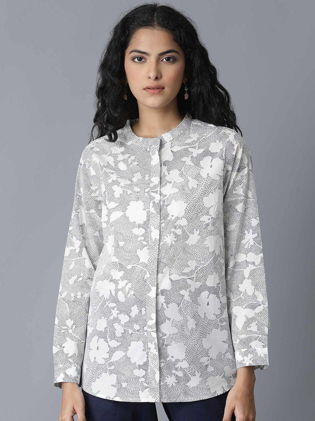 w women white floral printed casual shirt