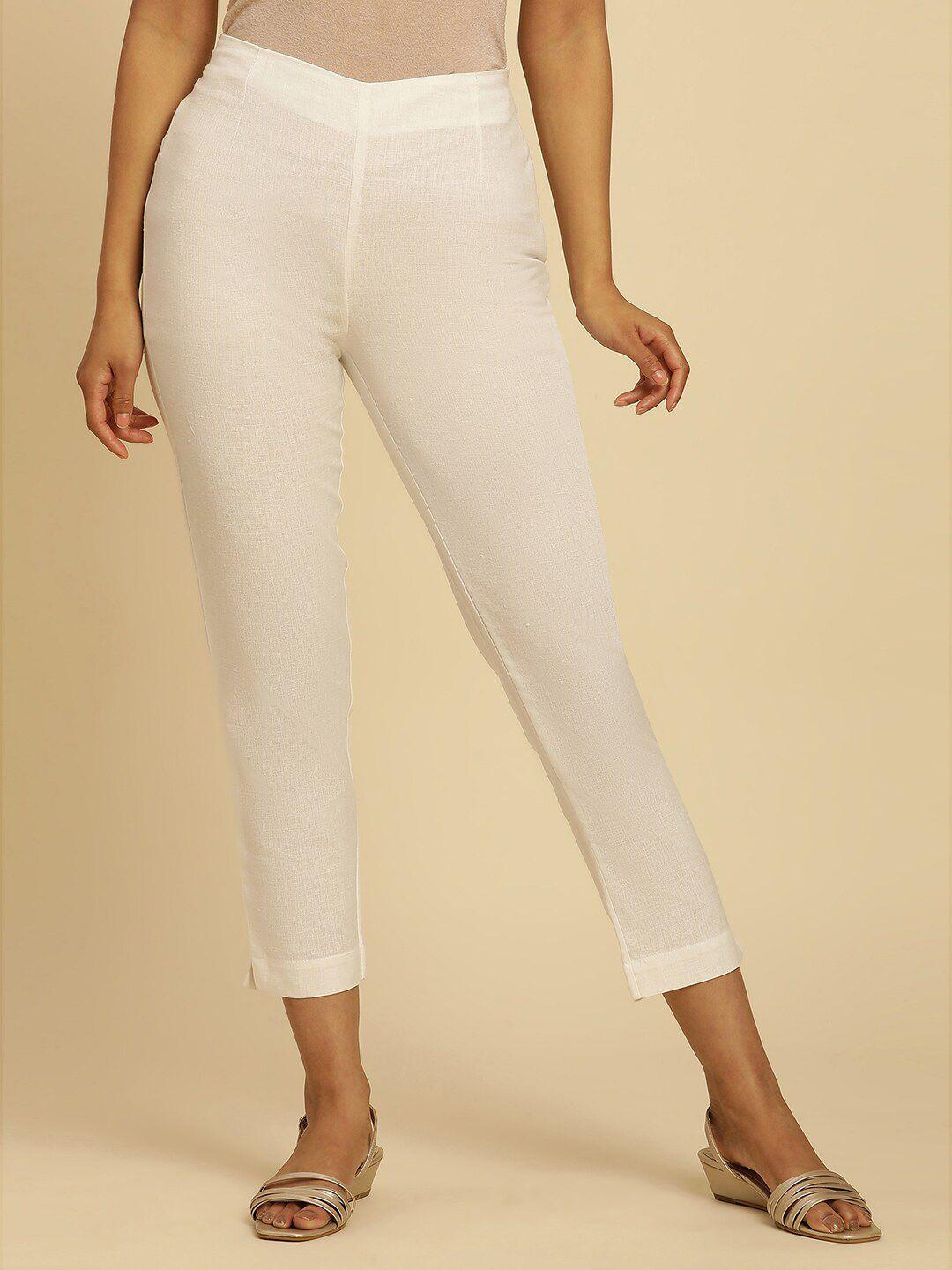 w women white slim fit cropped ethnic trouser