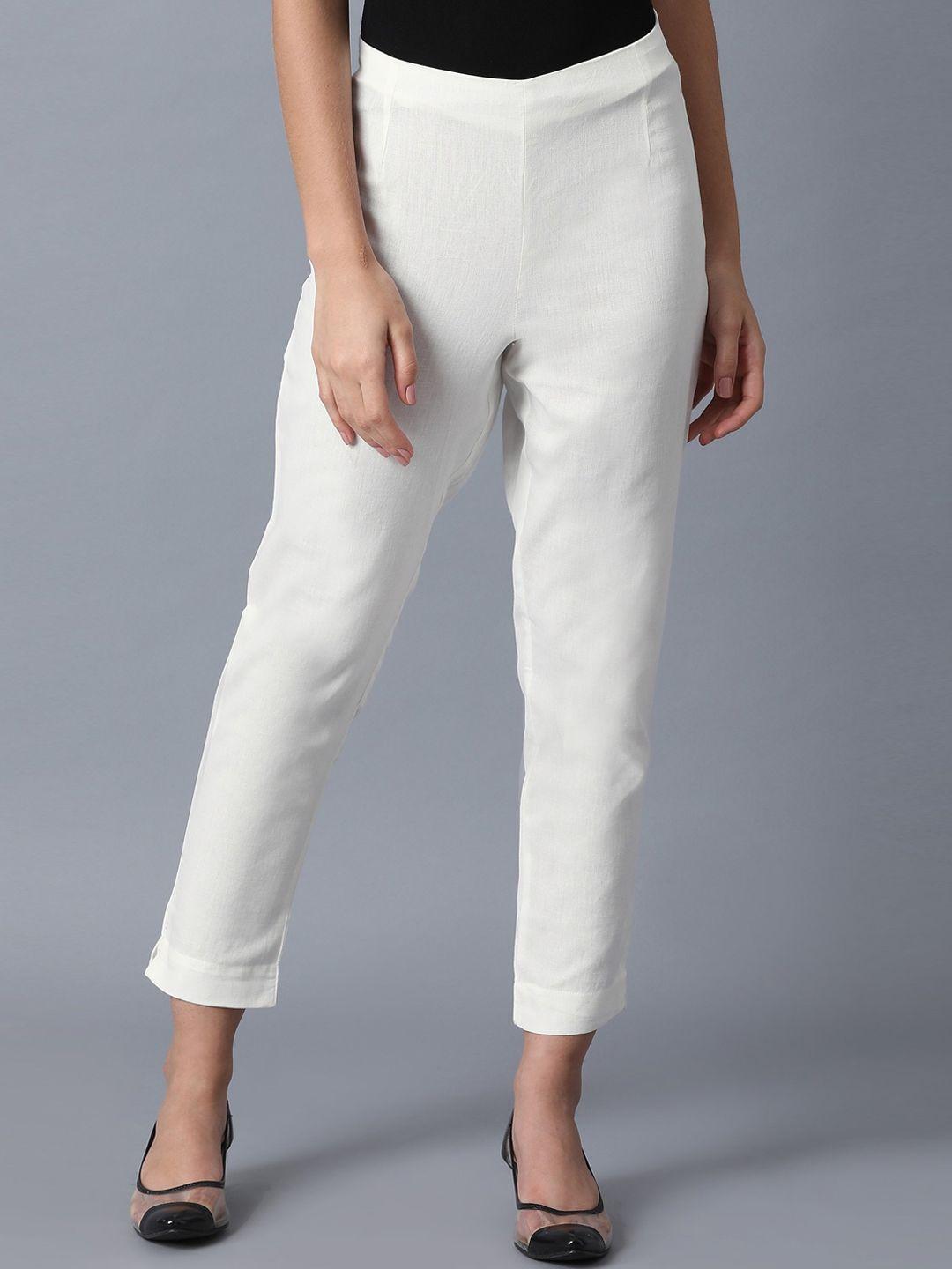 w women white slim fit trousers