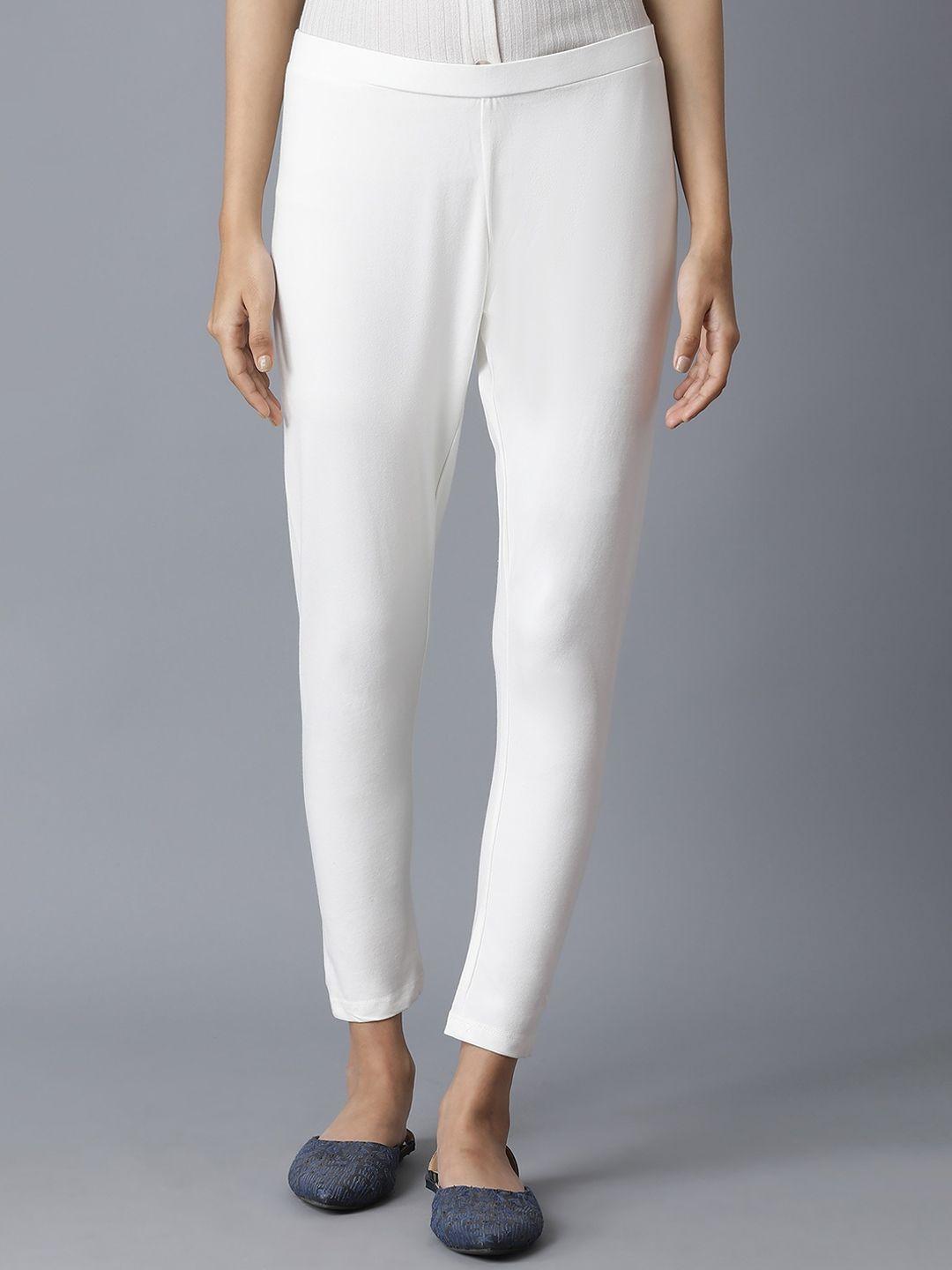 w women white slim fit trousers