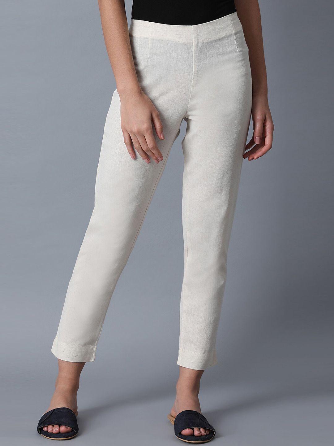 w women white slim fit trousers