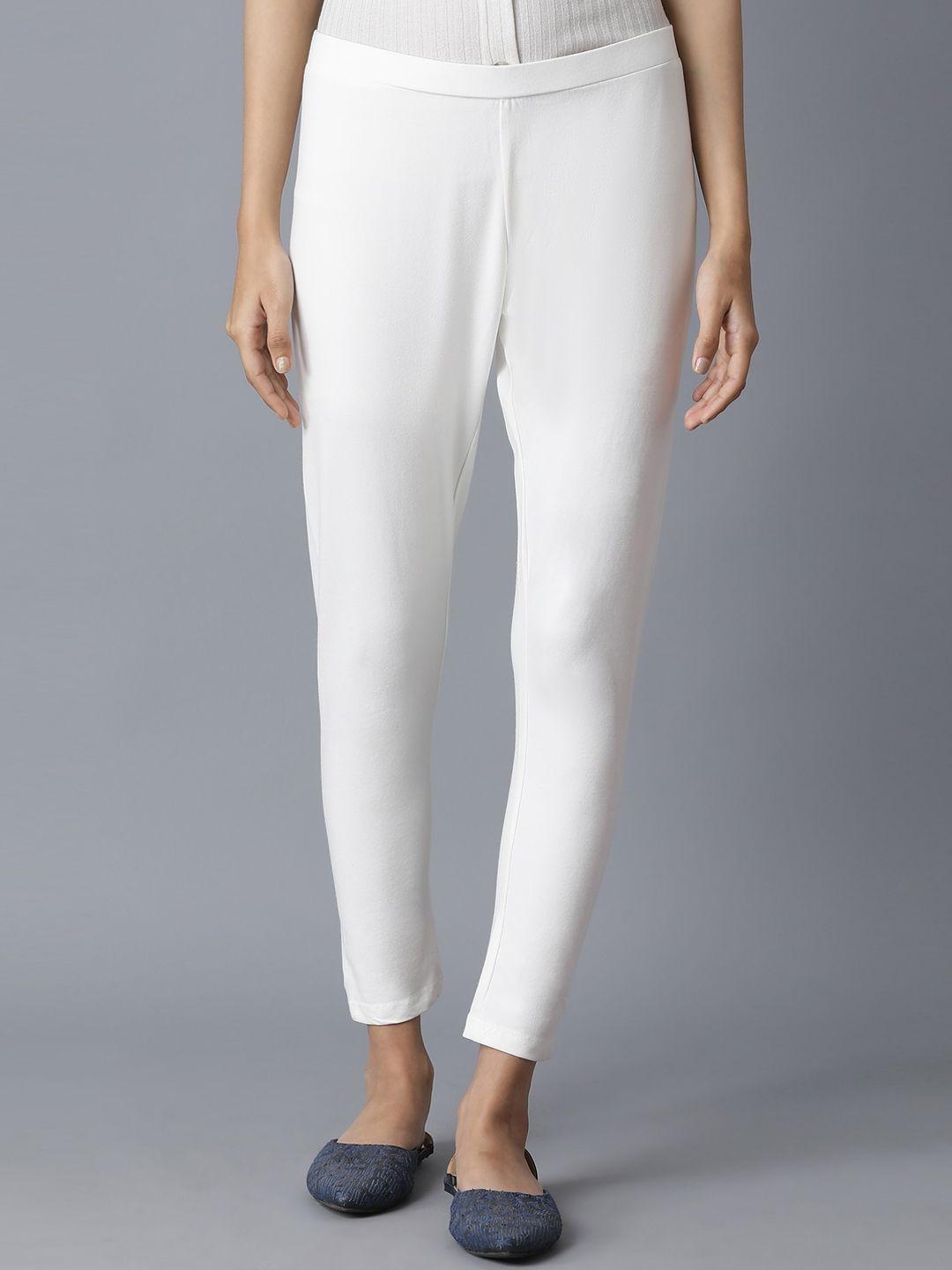 w women white slim fit trousers