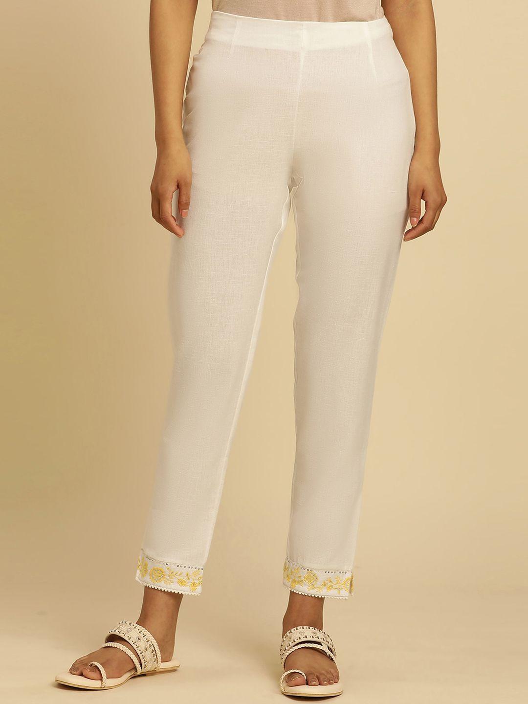 w women white straight fit cropped ethnic trouser