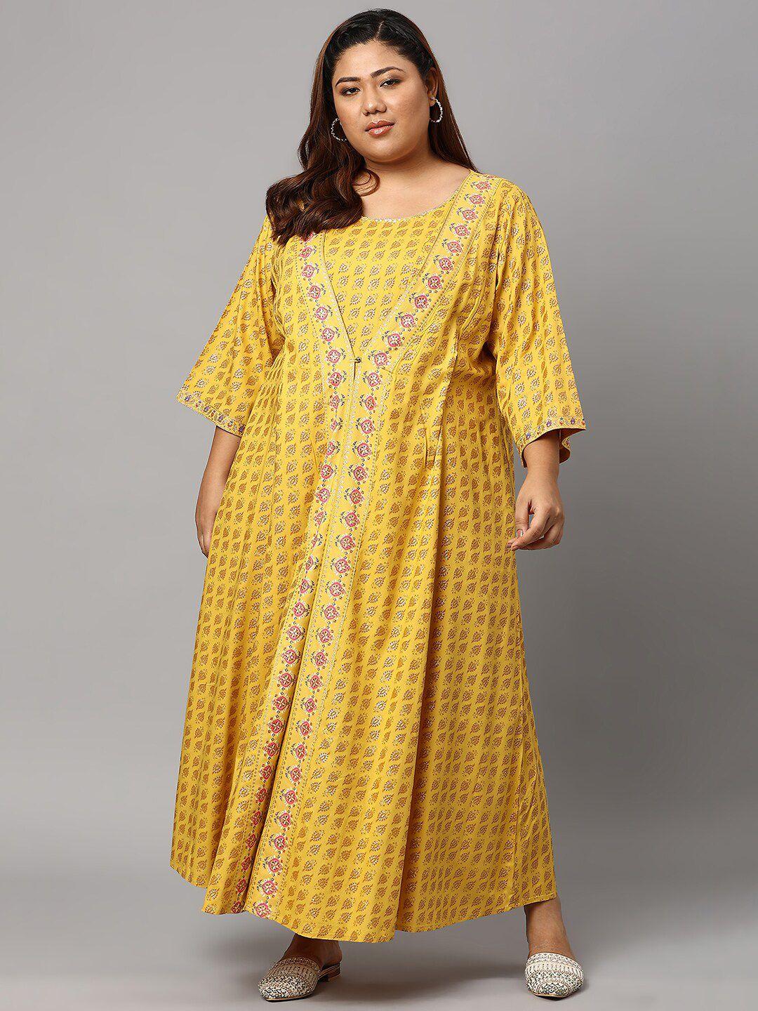 w women yellow ethnic motifs ethnic a-line maxi dress