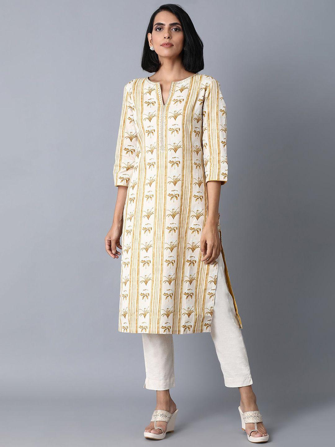 w women yellow floral striped kurta