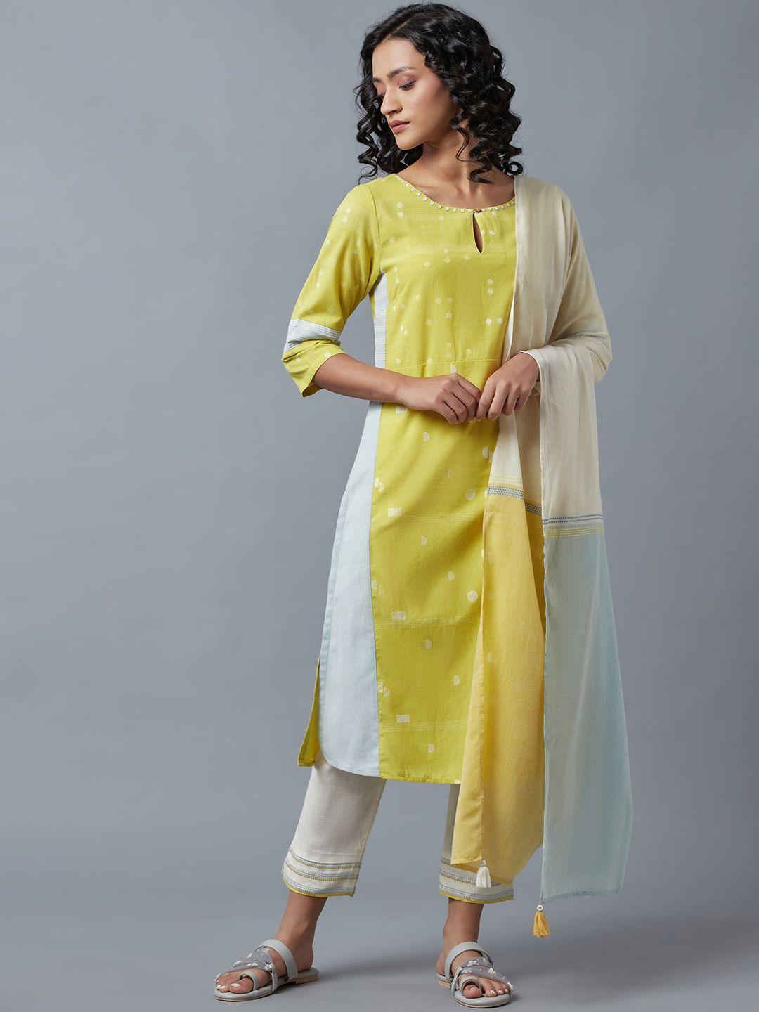 w women yellow kurta with trousers & with dupatta