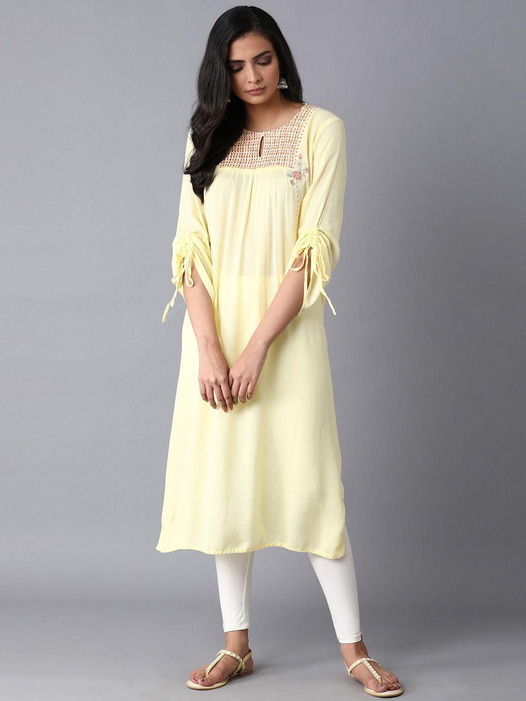 w women yellow solid kurta