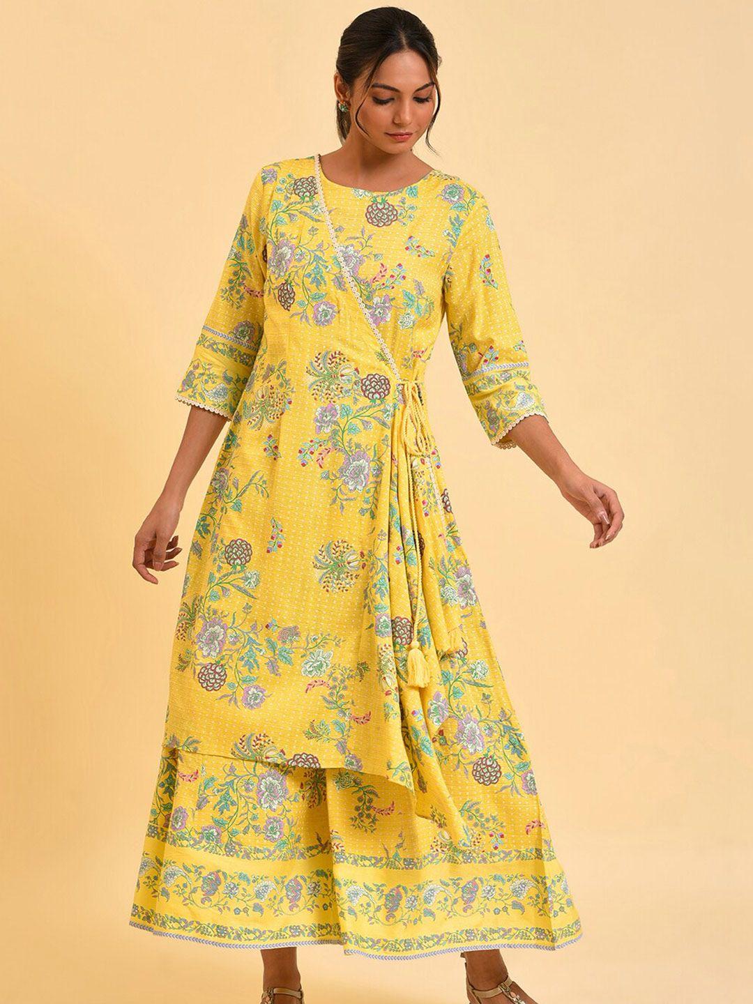 w yellow & green floral printed culotte jumpsuit