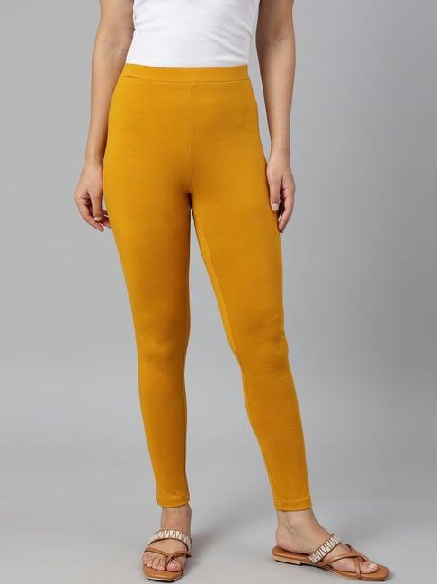w yellow cotton regular fit leggings
