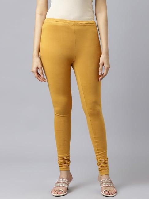 w yellow cotton slim fit leggings