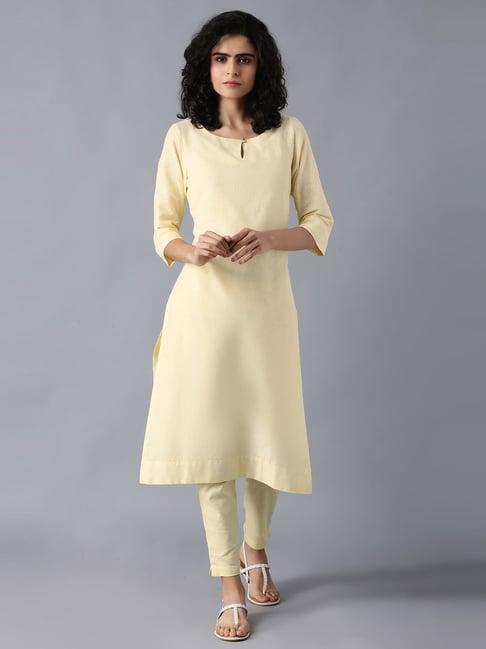 w yellow cotton straight kurta