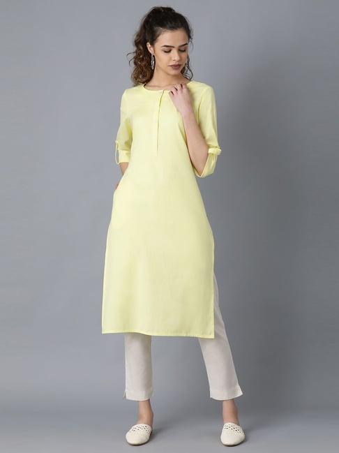 w yellow cotton straight kurta