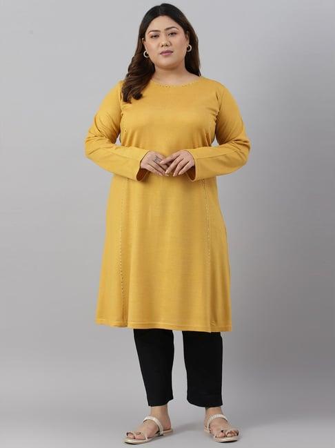 w yellow embellished a line winter kurta