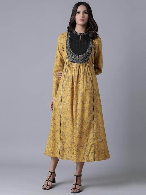 w yellow embroidered a-line dress