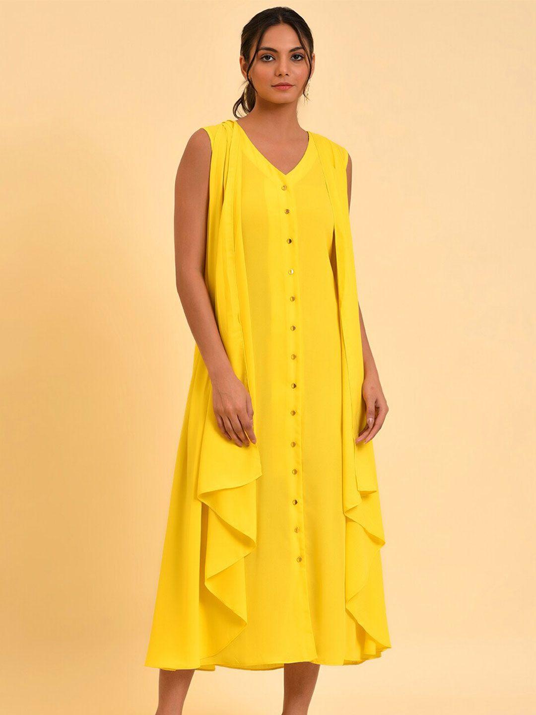 w yellow layered a-line midi dress