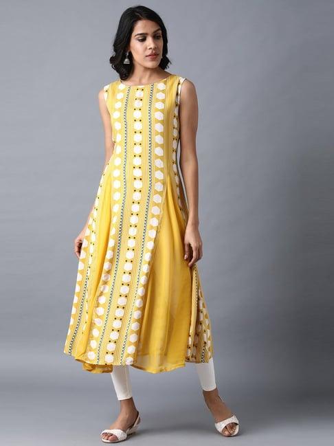 w yellow printed a line kurta