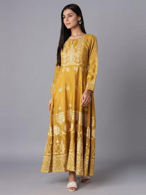 w yellow printed maxi dress