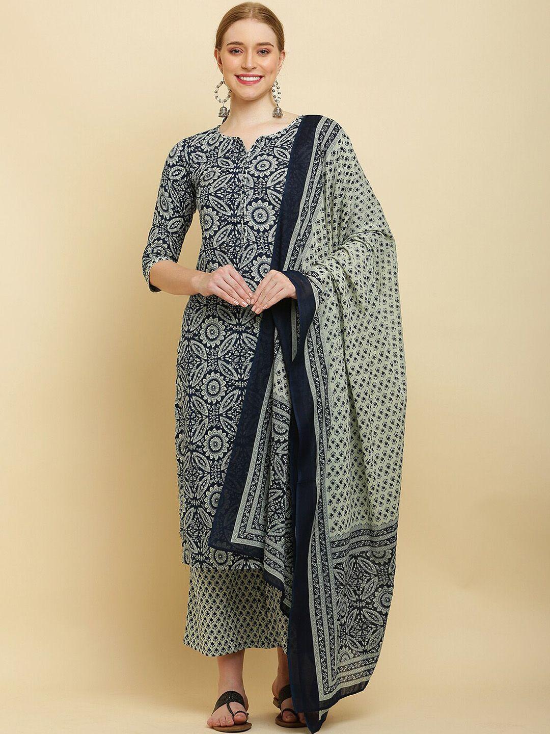 waahiba ethnic motifs printed regular pure cotton kurta with trousers & dupatta