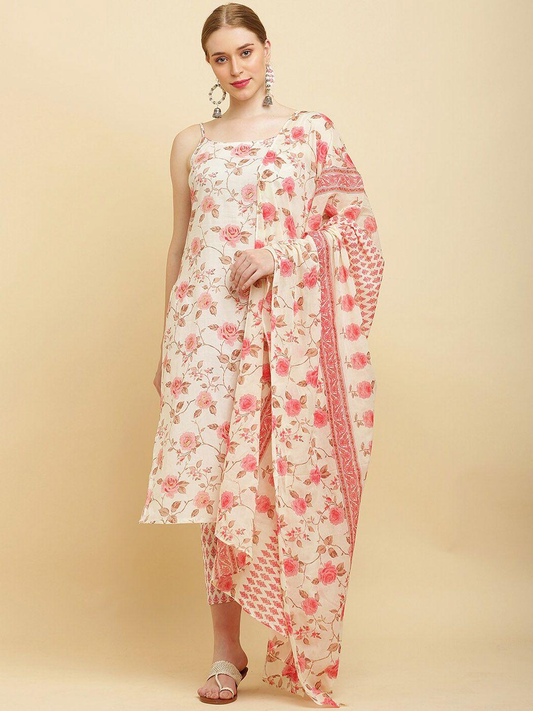 waahiba floral printed regular pure cotton kurta with trousers & dupatta