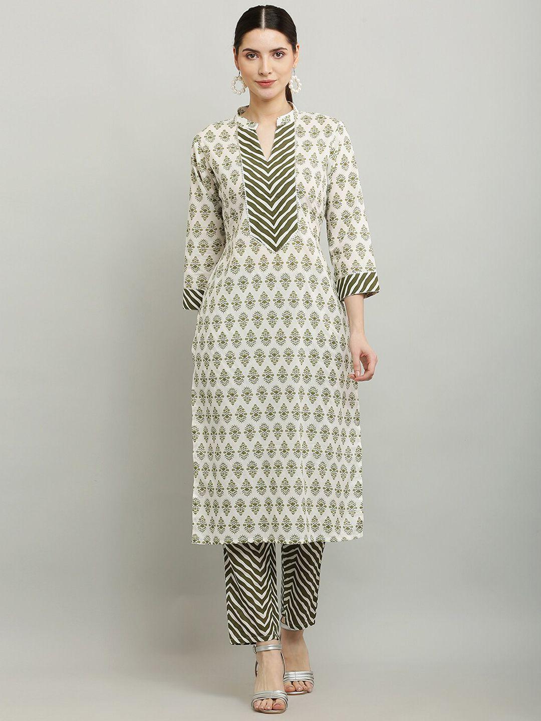 waahiba floral printed straight pure cotton kurta with trousers