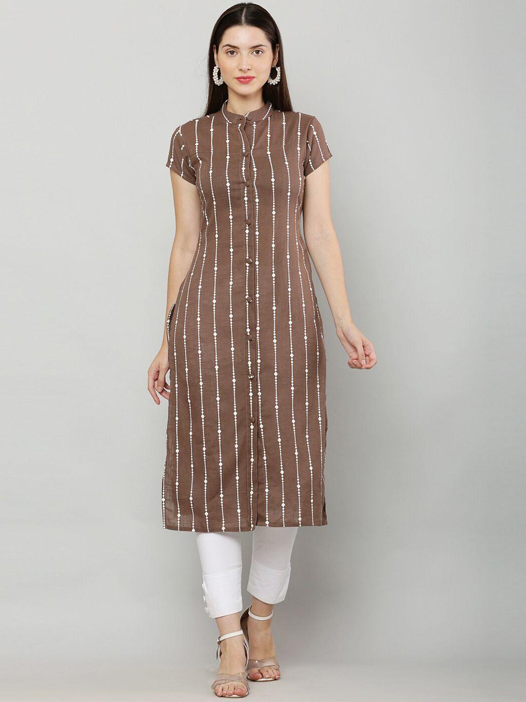 waahiba striped printed mandarin collar straight cotton kurta